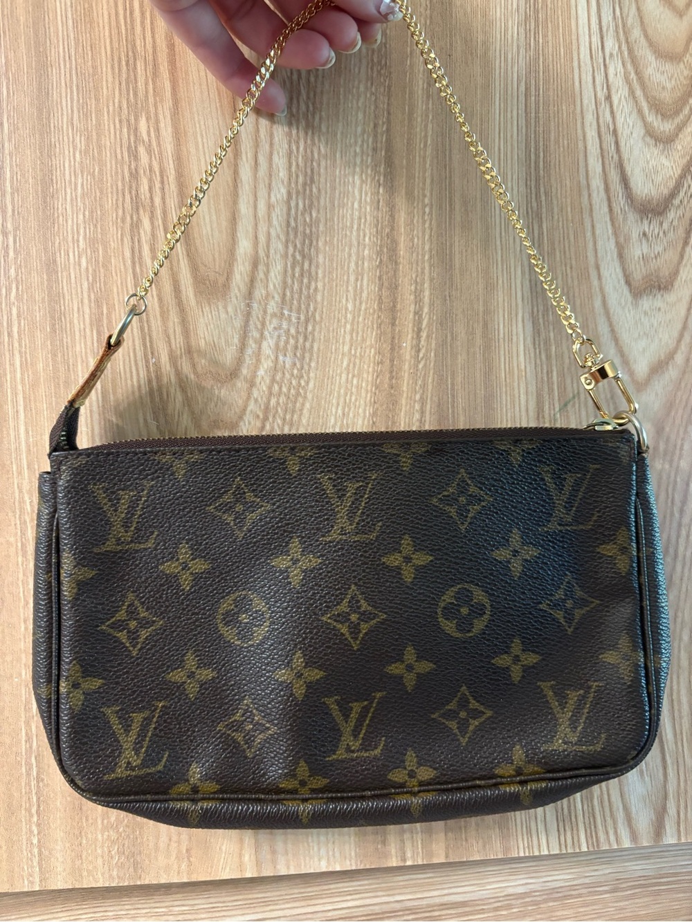 Auth Louis Vuitton Pochette Accessory Pouch Brown Leather